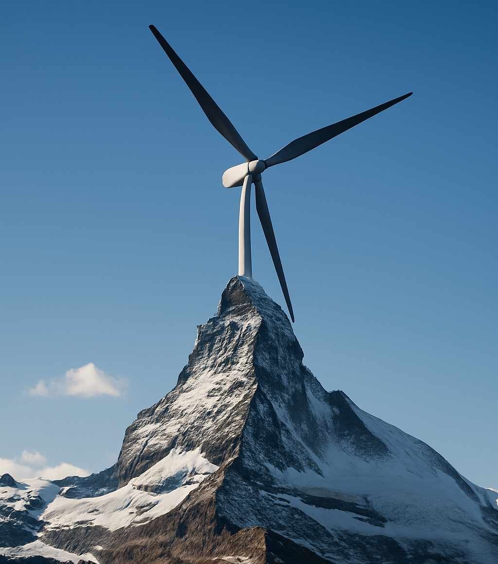 Cervin avec éolienne (génération ia)